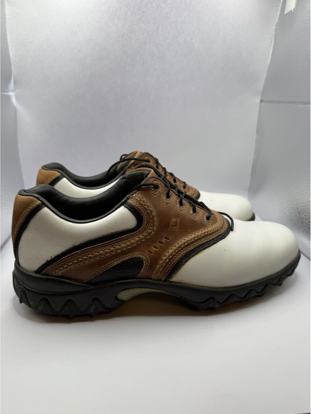 FootJoy Contour Series Golf Shoes Mens 9.5 White Brown 54024 Spiked Sneaker